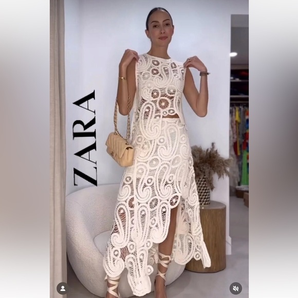 NEW ZARA COTTON ASYMMETRIC CROCHET STRAW SKIRT SZ S REF 2712/012 - Picture 7 of 16
